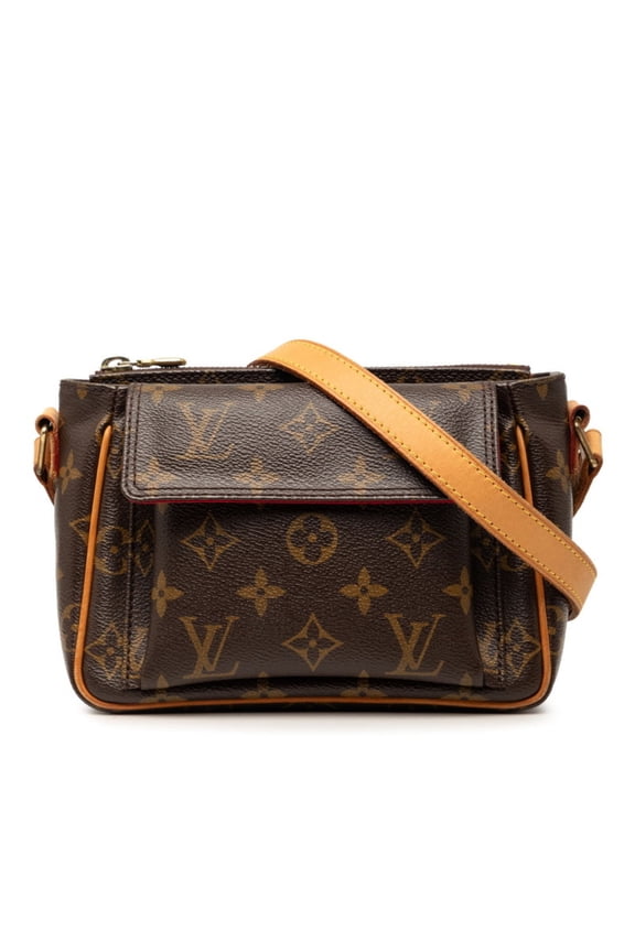 Pre-Owned Louis Vuitton Monogram Vivacite PM Crossbody Shoulder Bag M51165 Brown Leather...