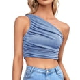 thumbnail image 2 of Womens Tank Tops Fitted Top Fitted Shirt Women Back Top Top Women Workout Too One Shoulder Tops For Women Ruched One Shoulder Sleeveless Crop Top Strappy Tank Solid Ruched Slim Fit Going Out, 2 of 6
