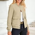 thumbnail image 6 of Otntypg Women Cropped Bomber Jacket Fashion Casual Button up Long Sleeve Stand Collar Varsity Y2k Jackets Trendy 2025 Fall Outfits with Pockets Beige XXL, 6 of 10