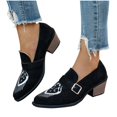 thumbnail image 2 of Women Shoes Block Heel Loafers for Women Suede Western Embroidery Pointed Toe Slip On Heels for Women Comfort Wide Feet Non Slip Vintage Ethnic Casual Dress Shoes for Women Autumn Winter Metal Buckl, 2 of 9