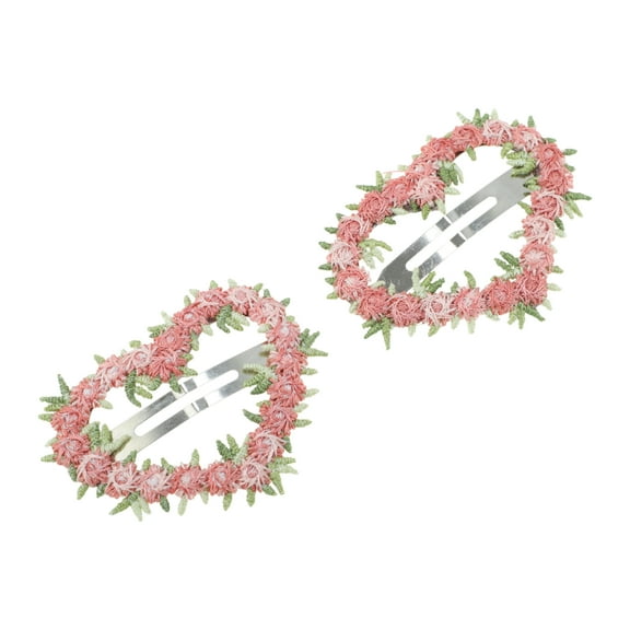 Unique Bargains Christmas 2 Pcs Hair Clip Grace Early Spring Flower Heart Snap Hair Clip Pink