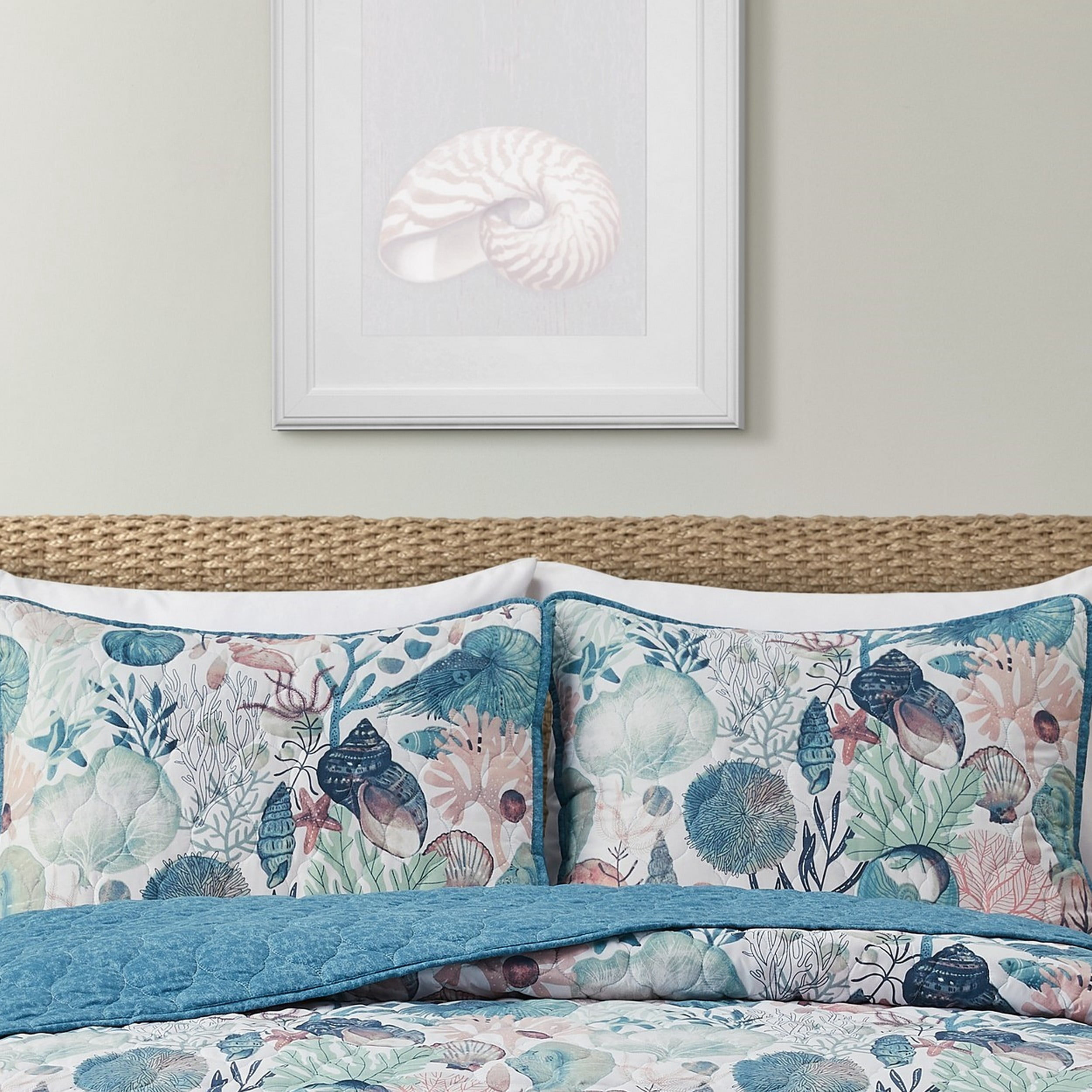 VCNY Home Ivory Coast 3-Piece Blue/Green Abstract Reversible Quilt Set, King, Adult, Unisex