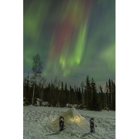 USA, Alaska, Fairbanks. a Quinzee Snow Shelter and Aurora Borealis Print Wall Art By Cathy & Gordon