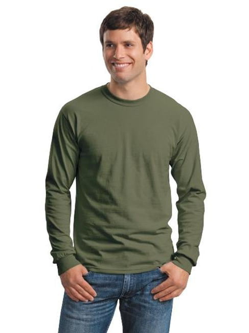 Gildan G2400 Ultra 100 Percent Cotton Long Sleeve T-Shirt, Military ...