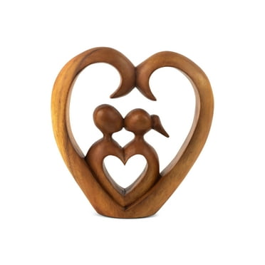 8" Wooden Hand Carved Abstract Contemporary Statue "Heart and Soul" Figurine Gift Home Decor Sculpture Accent Handmade Art Decoration