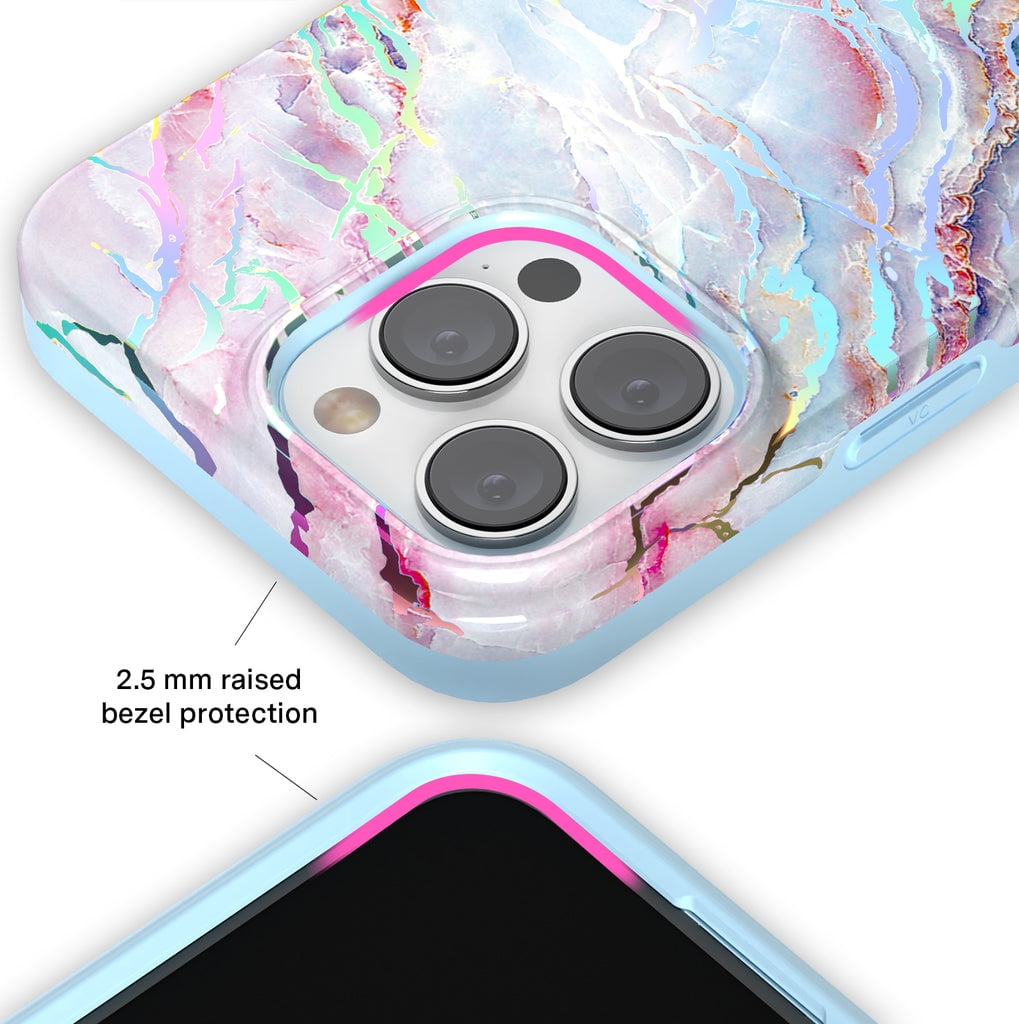 Velvet Caviar iPhone 15 Pro Case MagSafe Compatible - Cute Protective Phone Cases for Women - Iridescent Holographic Pink Blue Marble