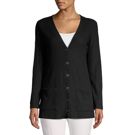 Waffle-Knit Buttoned Cardigan
