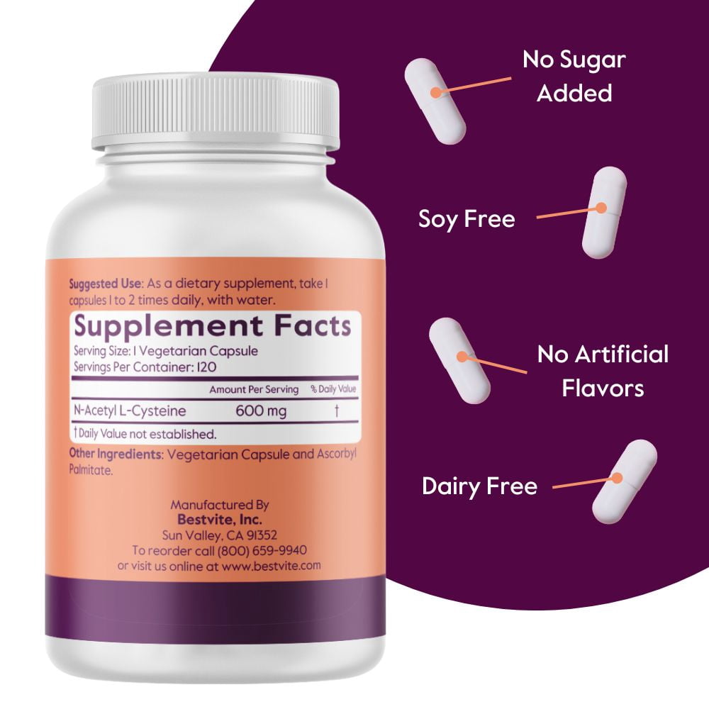 N-Acetyl Cysteine 600mg (NAC) (240 Vegetarian Capsules) (120 x 2) - No Stearates - No Fillers - No Silica - No Gelatin - Gluten Free - Non GMO