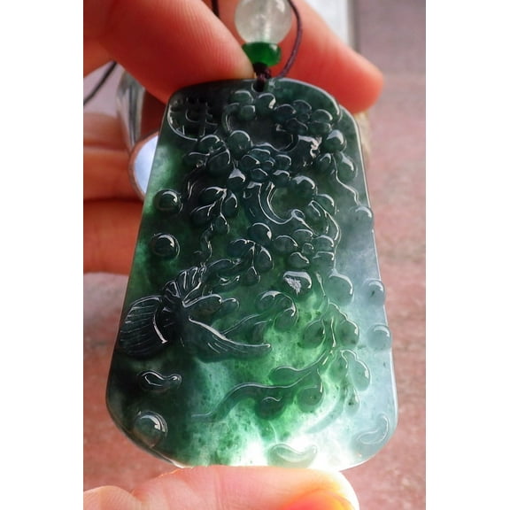 Certified Green Pale Lavender Burma 100% Natural A Jade jadeite Pendant Phoenix Bird Flower Necklace 648035 TN