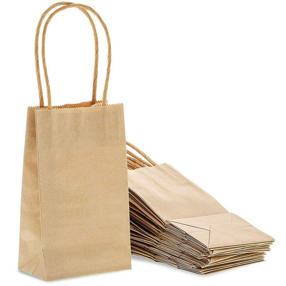 50-Pack Bulk Small Kraft Paper Gift Bags with Handles, 6 X 3.5 X 2.5 ...