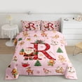 thumbnail image 3 of Manfei Girly Pink Christmas Full Size Comforter Sets for Kids, Cartoon Monogrammed R Bedding Comforter Set, Kawaii Santa Claus Reversible Bedding Sets, Luxury Bedroom Decor, 3-Piece, 3 of 9