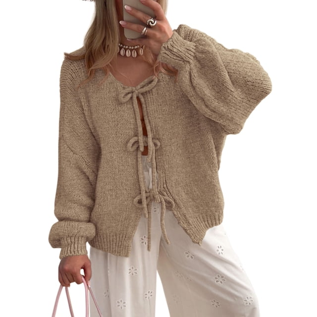 Suéter PRETTYGARDEN con Lazo Frontal y Tejido Grueso Talle S