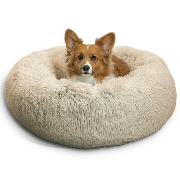 Best Friends by Sheri Original Calming Donut Dog and Cat Bed, Shag Faux Fur, Oyster, Medium (30x30") - Helps Provide Anxiety Relief for Pets