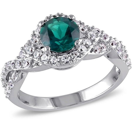 Tangelo 1-4/5 Carat T.G.W. Created Emerald and Created White Sapphire Sterling Silver Halo Infinity Ring