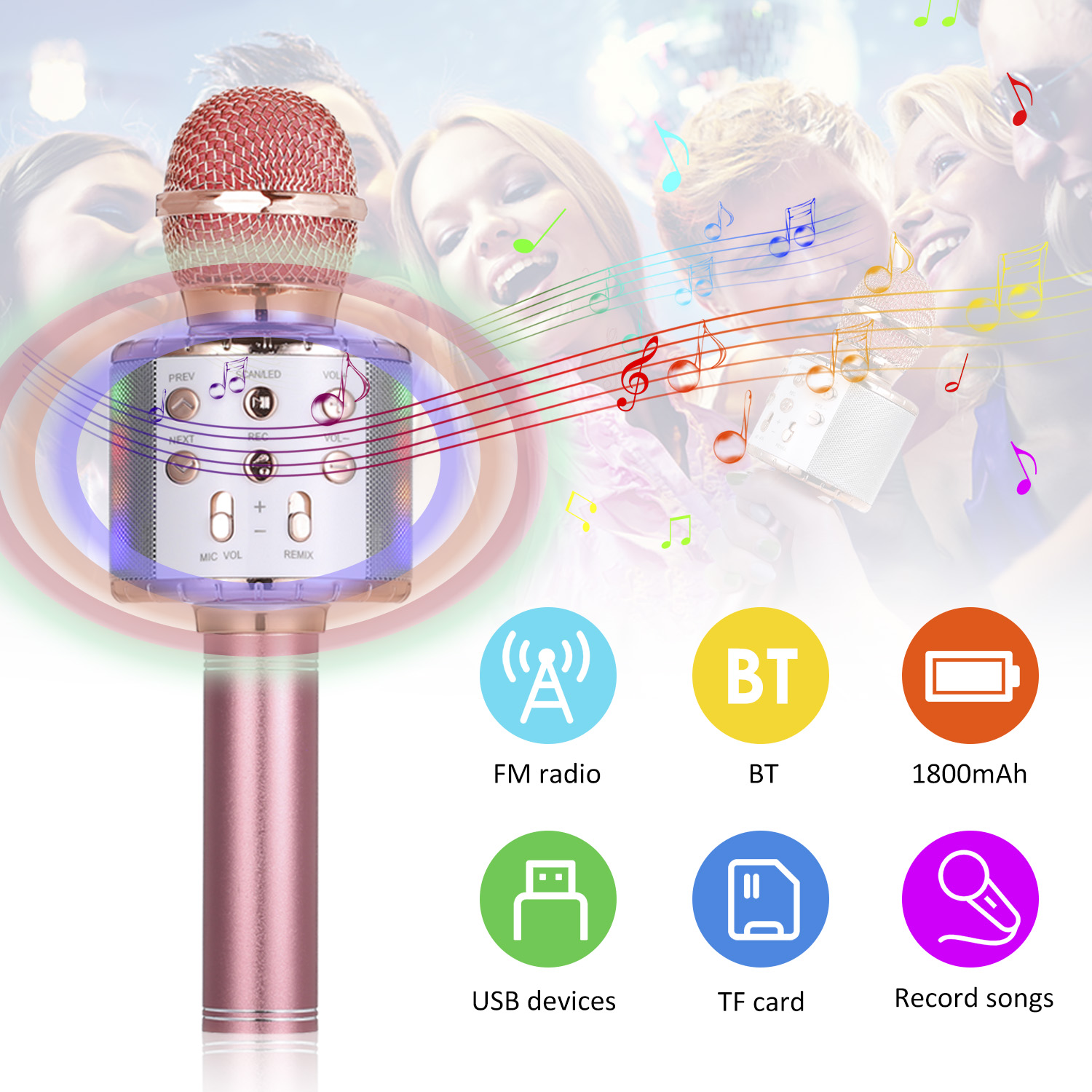 BT Wire-less Microphone Speaker Handheld Karaoke Mic Portable Music Player Singing Recorder KTV ...