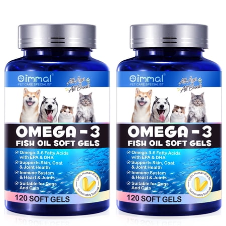 Pet Fish Oil Softgels (120 Capsules), for Cats and Dogs, Supports Skin, Coat and Joint Health, Omega-3-6 with EPA and DHA, 2-Pack