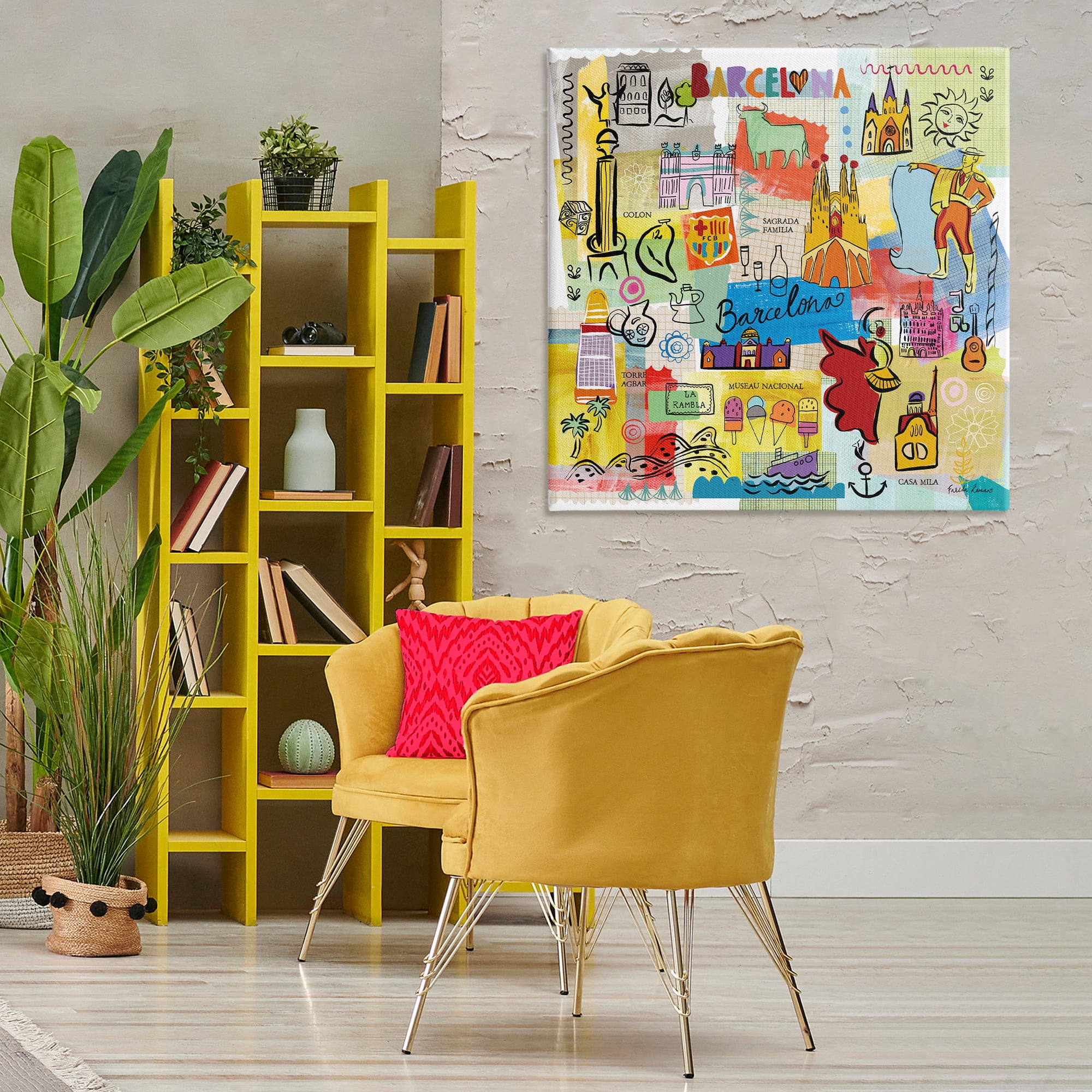 Stupell Industries Colores de Barcelona Cities & Countries Painting Wrapped Canvas Art Print Wall Art, 36 x 36