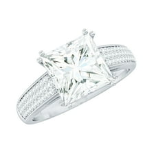 Rosec Jewels Sterling Silver Moissanite Engagement Ring 3 Carat - D-VS1 Grade Certified Princess Cut Ring (8 mm) - Ready to Gift, US 5.00