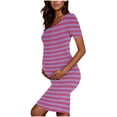 thumbnail image 6 of Zwiiyzr 2025 Women's Maternity Dress Striped Slim Short Sleeve Tank Dresses Scoop Neck Pregnancy Bodycon Dress for Casual Wear Hot Pink, 6 of 7