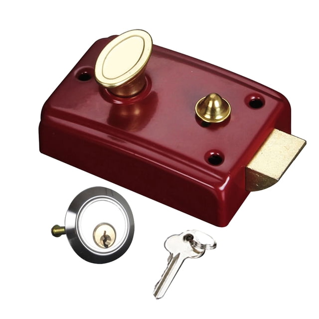 pitrice Night Deadbolt Rim Lock Household Locks Front House Padlocks Gate Anti-Theft Heavy-Duty Single Mortise Open With Key Type 1 Red,Type 3 90x60mm