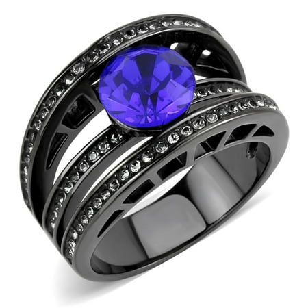 Luxe Jewelry Designs IP Light Black Stainless Steel Women s Ring with Sapphire Top Grade Crystal –