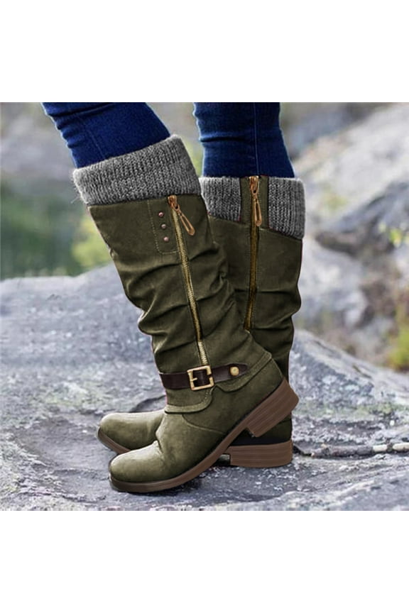 Boots for Women with Heel Knee High Warm Zipper Boots Fashion Low Women's Casual High High Boots for Women Wide Calf Green 8