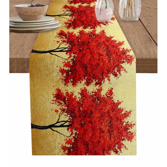 ERUNPONLY Red Tree Table Runner - 48 Inch Long Watercolor Plants Romantic Landscape Cotton and Linen Blended Dress Scarves Farmhouse Table Runner for Kitchen Dining, Coffee Table, 13" x 48"