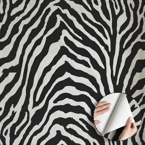 Zebra Stripe Wallpaper Modern Funky Boho Self Adhesive Removable Waterproof Wall Decor for Living Room Bedroom Bathroom Kitchen Cabinet Drawer Dorm Room 17.7 * 118 in