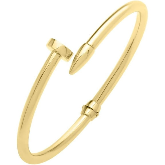 Floreo 14k Yellow Gold 4mm Solid Shiny High Polish Bypass Nail Cuff Bangle Bracelet 7 Inch