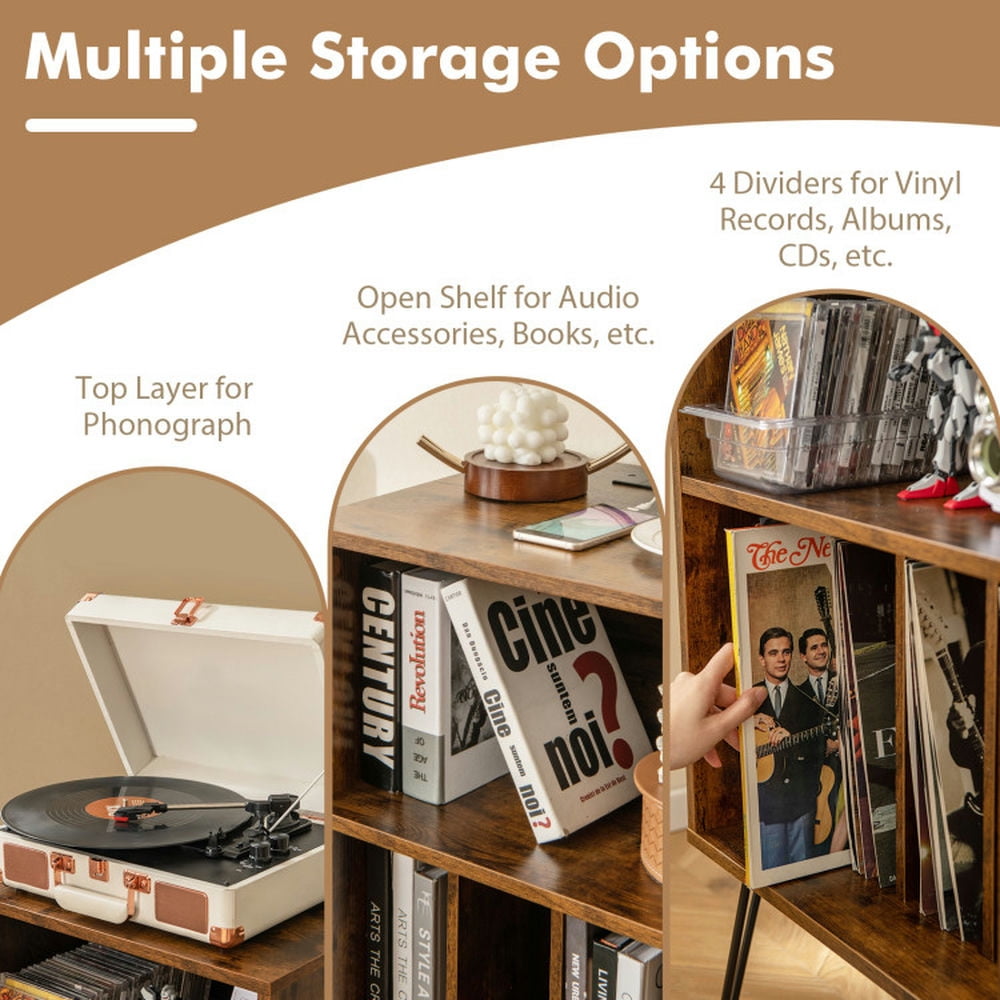 Finihen Record Player Stand, Turntable Stand, Record Player Stand with Charging Station, for Living Room, Bedroom, Rustic Brown Finihen Record Player Stand, Turntable Stand, Record Player Stand with Charging Station, for Living Room, Bedroom, Rustic Brown