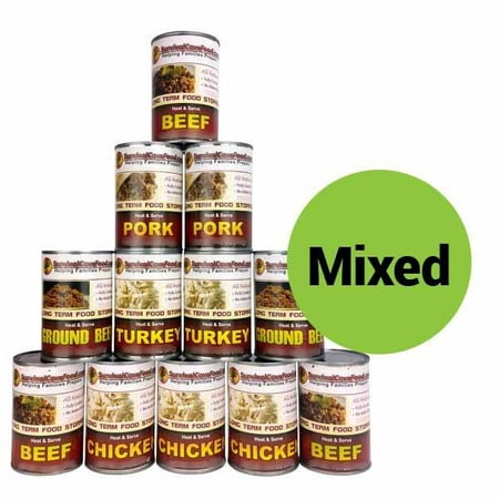 Survival Cave Canned Mixed Food 2 Cans Each- 28ozPork, Turkey, Beef, Chicken, Ground