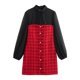thumbnail image 4 of HH TRAF 2024 Vestido largo para mujer, rojo, a cuadros, cuello redondo, mangas largas, botonadura sencilla, decoración, cremallera, vestido de otoño para mujer, moda, 4 of 5