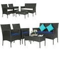 thumbnail image 2 of Costway 4PCS Patio Wicker Furniture Set Coffee Table Cushions w/Off White & Navy Cover, 2 of 8