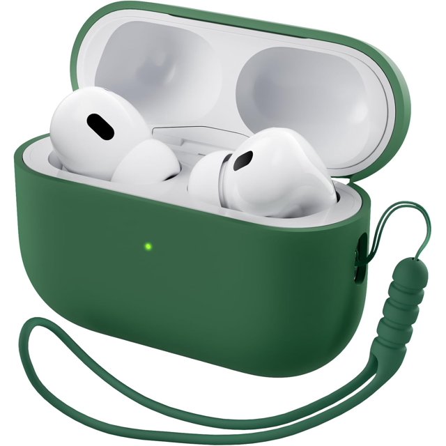 Yanonmyfd Funda Silicona para AirPods Pro 2 (2022/2023), Estuche de Silicona Líquida para AirPods Pro 2.ª con Cordón, LED Frontal Visible y Compatible con USB-L/USB-C - Negro,Verde