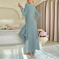thumbnail image 4 of FRSASU Lounge Sets for Women Round Neck Long Sleeve Knit Ribbed Pajama Sets 2 Piece Solid Color Casual Loungewear Light Blue, 4 of 5
