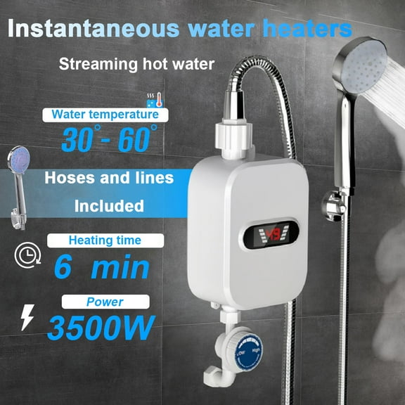 IFCOW 3500W Electric Tankless Water Heater Shower Head Set, Instant Hot Water Heater With LCD Display, White