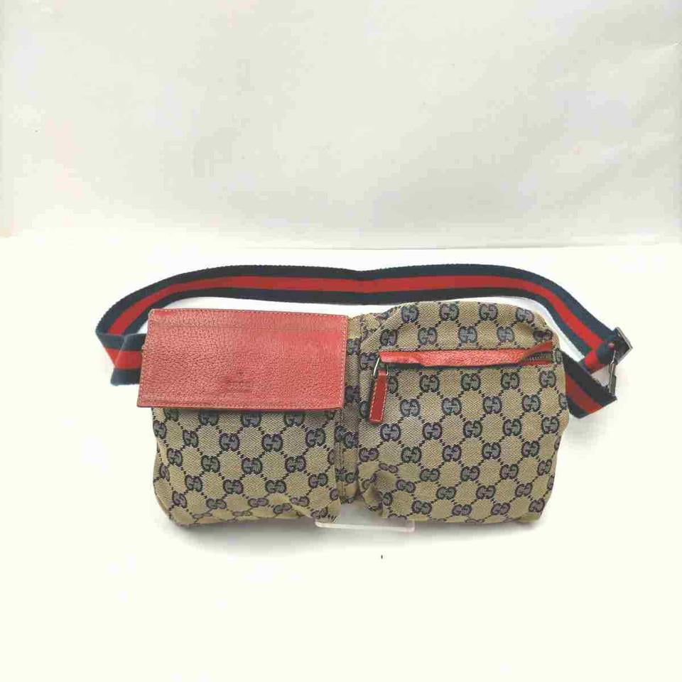 Gucci Monogram GG Navy Belt Bag Red Waist Pouch Bum 860166 -