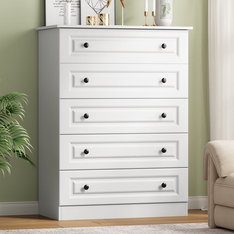 NEGYLIM 5 Drawer Dresser Tall, Modern White Chest of Drawers with
