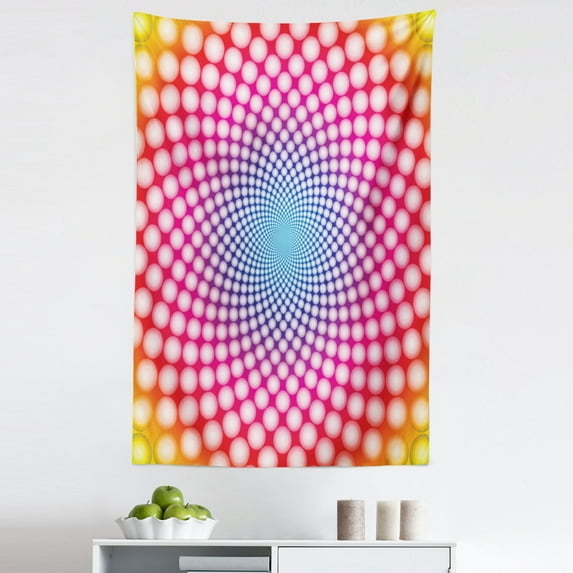 Psychedelic Tapestry, Contemporary Style Dotted Pattern with Ombre Effect Optical Illusion Design, Fabric Wall Hanging Decor for Bedroom Living Room Dorm, 5 Sizes, Multicolor, by Ambesonne