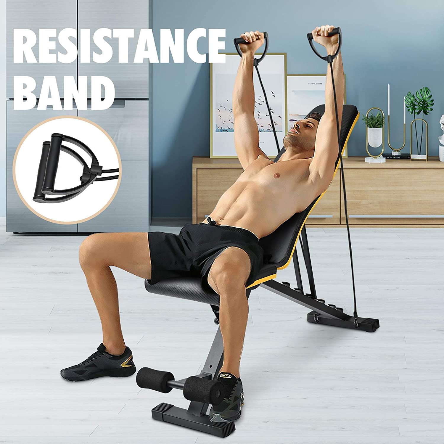 Wonder Maxi Adjustable Weight Bench, Strength Training Bench for Full Body Exercise, Work Out Bench Equipment with Arm Resistance Bands