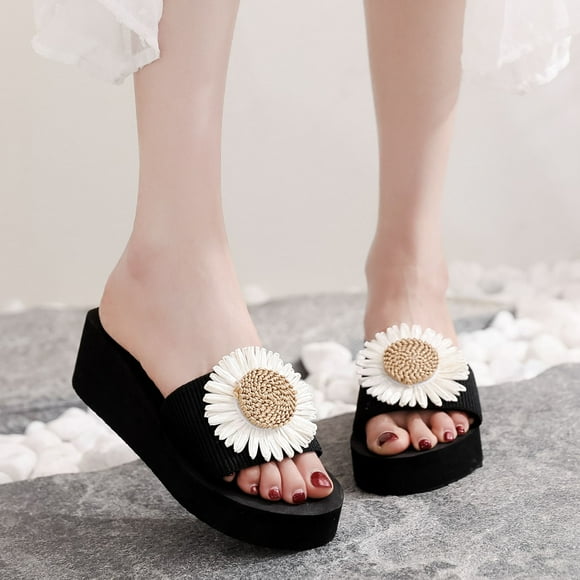 Mexican Sandals Women Beach Breathable Flowers Sandals Home Slipper Flip-Flops Wedges Shoes Ladies Black Sandals on Clearance