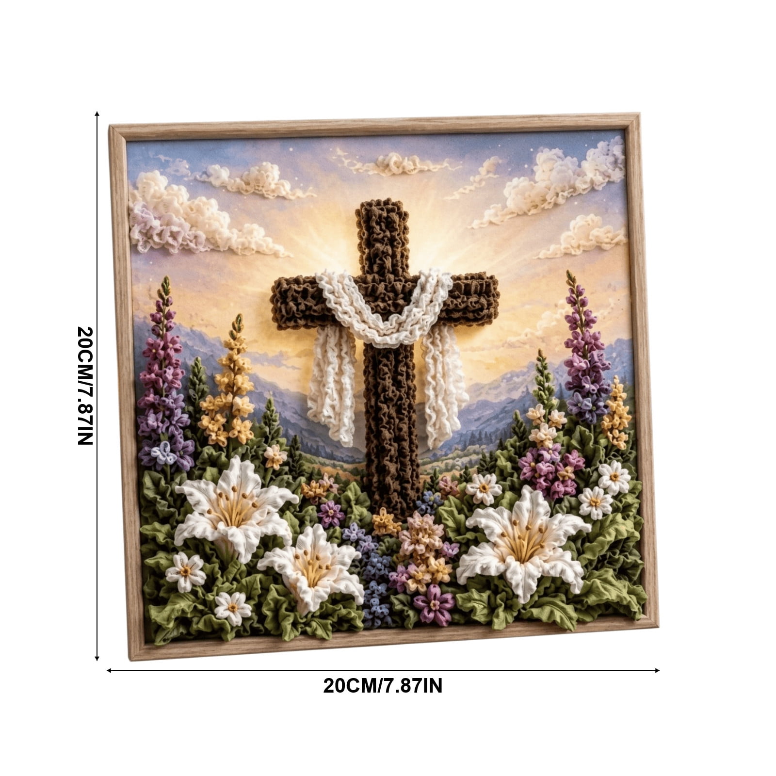 DIY Crochet Painting Kit Flower Yarn Art Set Religious Home Decor Handmade Wall Art Perfect Easter Gift for Adults and Beginners Frame Included
