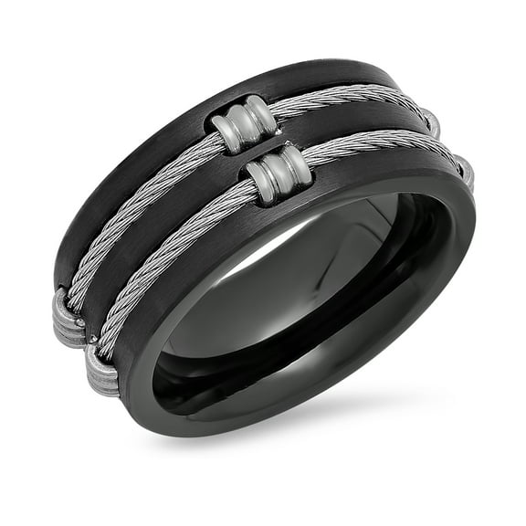 Men's Black Ip Stainless Steel Wire Inlay Ring