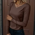 thumbnail image 2 of GEWSEY Long Sleeve Shirts for Women V Neck Ribbed Knit Fitted Fall Basic Tshirts Going Out Tops 2025 Casual Trendy Clothes (Brown, XL), 2 of 5