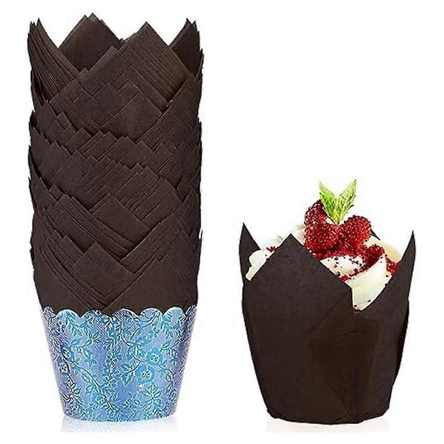 50 cápsulas para cupcakes con forma de tulipán, cápsulas de papel para hornear con forma de tulipán, moldes para cupcakes y muffins sin blanquear, color blanco.