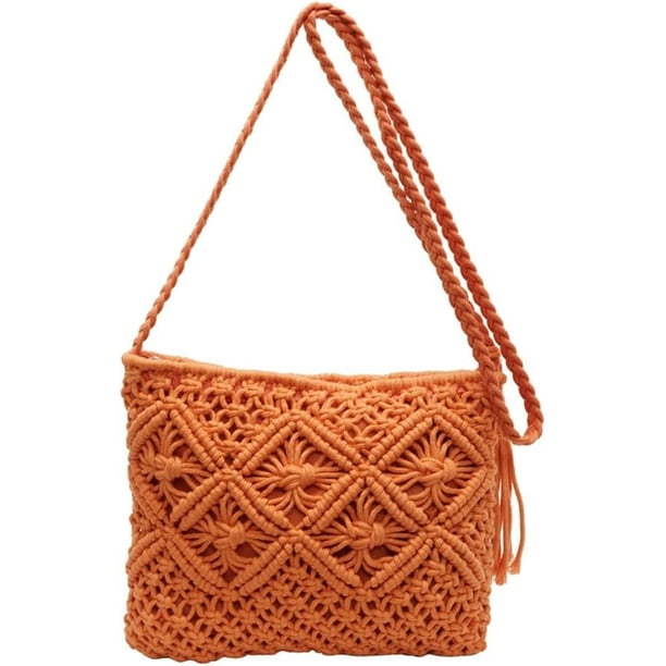 LHSHIDU Bohemian Crochet Beach Bag Women 2025 Summer Woven Shoulder Crossbody Purses Tote Handbags with Tassels 2025