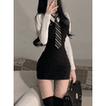 thumbnail image 1 of École de Style Coréen Robe Preppy Style Faux Deux Col Polo Bodycon Noir Slim Mini Robes Courtes 2024 Automne, 1 of 6