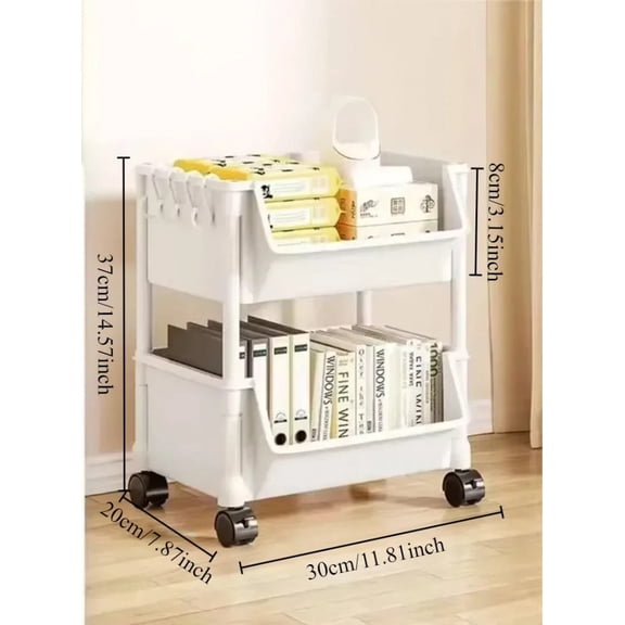 2pcs Kitchen Storage Rack Trolley Bookshelf Multi-Functional Bathroom Living Room Mobile Sundries Storage Rack Home Organizer