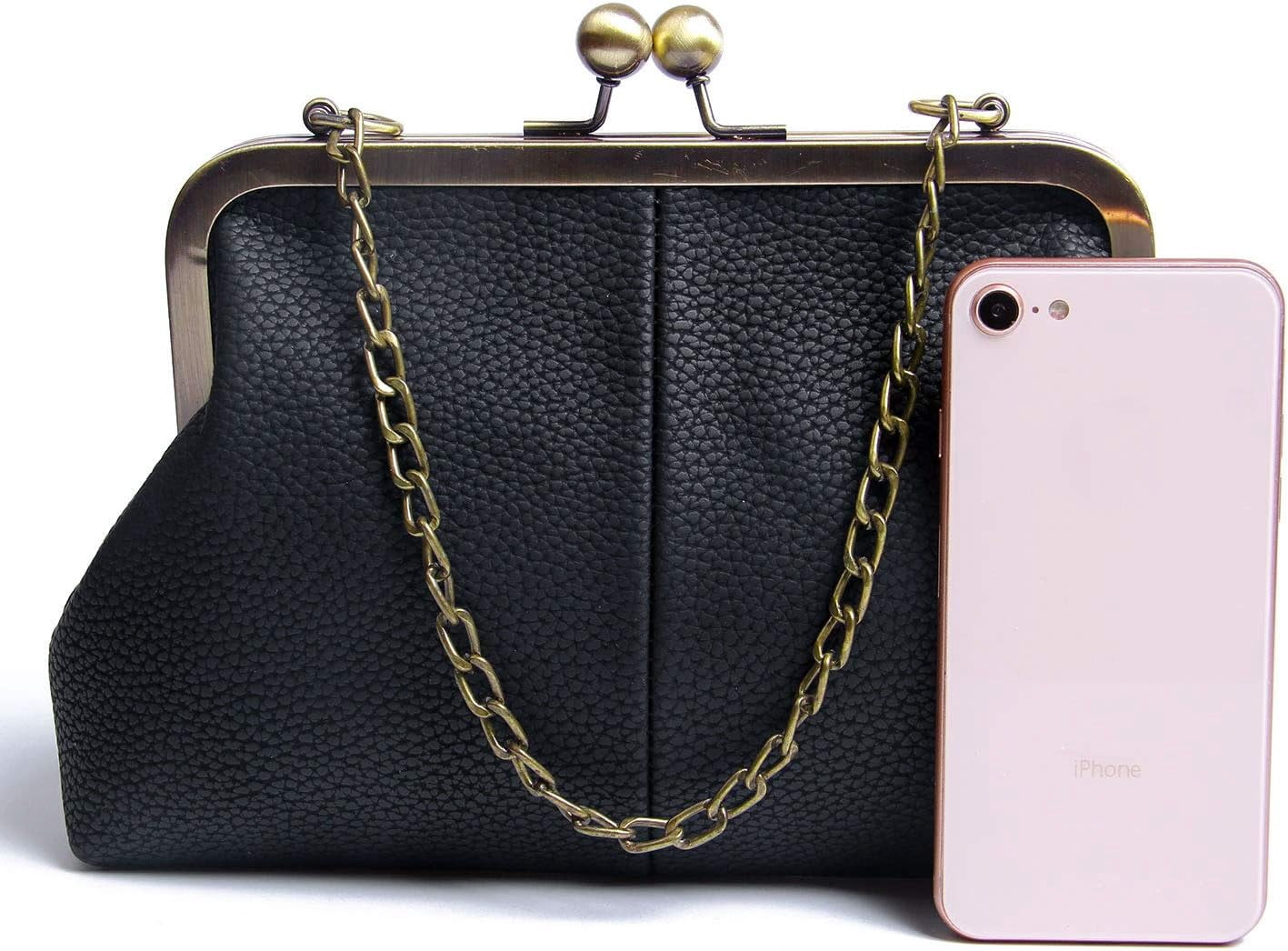 Gioobbt Kiss Lock Clutch with Chain Strap Shoulder Bag Purse Wallet