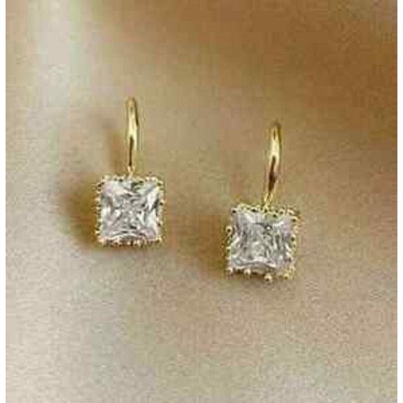 4Ct Princess Cut Lab-Created Diamond Drop Dangle Earrings 14K Yellow Gold Plated